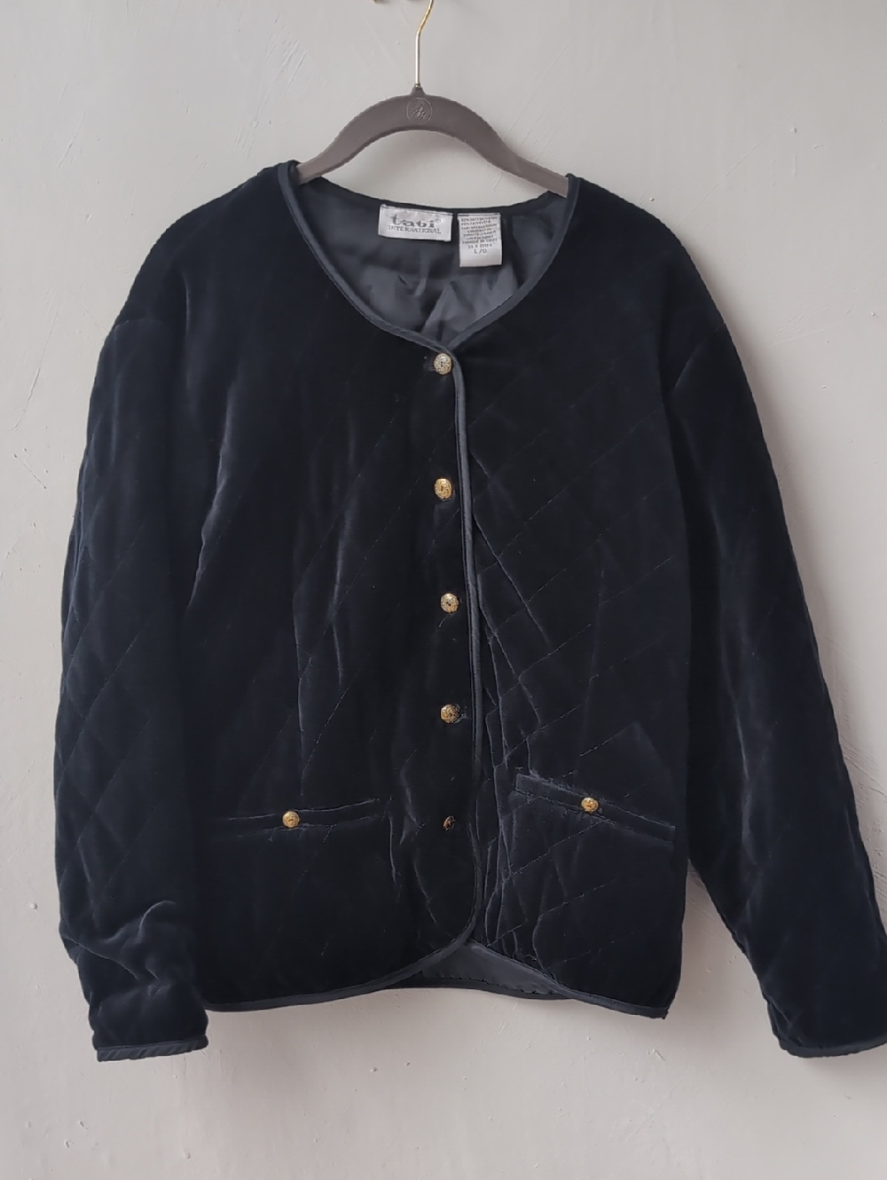 Quilted Velvet Bomber Jacket with Gold Buttons - Black